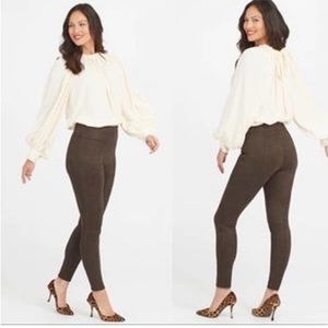 Spanx Faux Suede Chocolate Brown Stretch Leggings Size Small